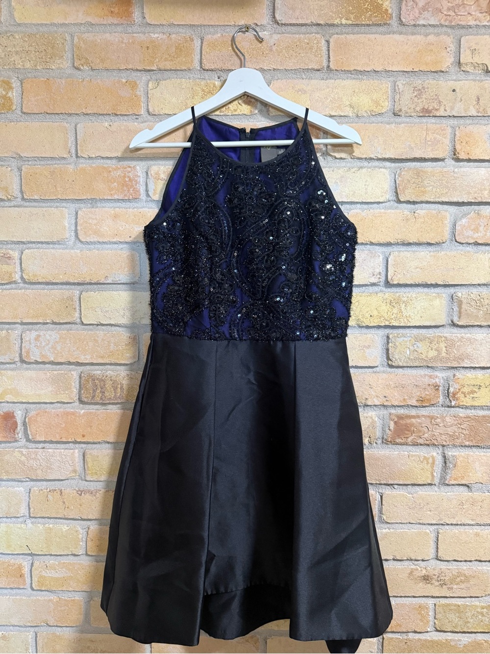 Taylor Black Purple Beaded Cocktail Dress + Pockets size 6